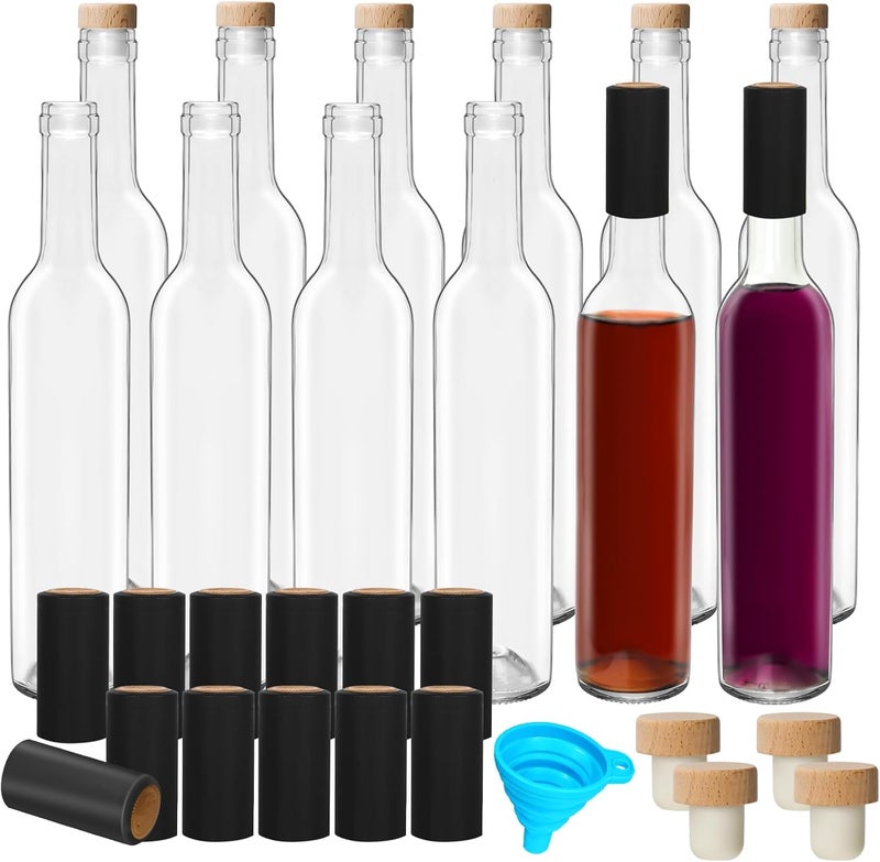 DHSBTLS 12 Pack 500 ml/16 oz Clear Glass Bottles With Wooden Cork Lids & Seal Shrink Capsules Caps, Home Brewing & Juicing Bottles For Bordeaux Wine, Beverage, Sparkling Wine, Kefir, Decor - Image 1